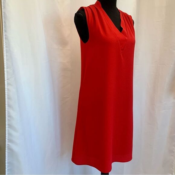 rw&co red sleeveless pleated shift dress pockets Sz XXS stretchy - Picture 5 of 12